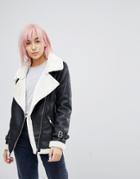 Brave Soul Slater Bonded Oversize Biker Jacket - Black