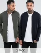 Asos Jersey Bomber Jacket 2 Pack Black/ Khaki Save 15%