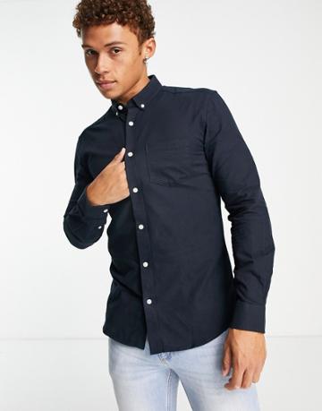 Only & Sons Slim Fit Button Down Oxford Shirt In Navy