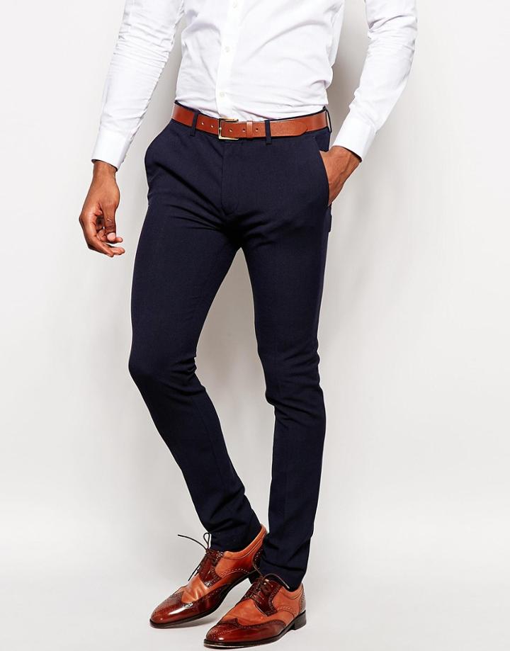 Asos Super Skinny Suit Pants In Navy - Navy
