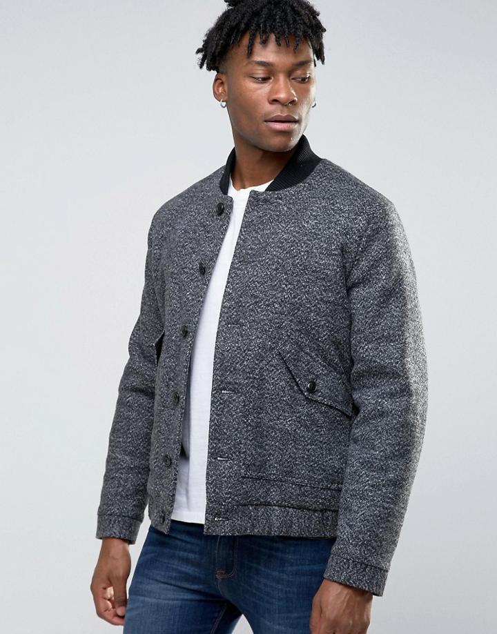 Asos Wool Mix Bomber Jacket With Fleece Lining In Salt And Pepper - Bl