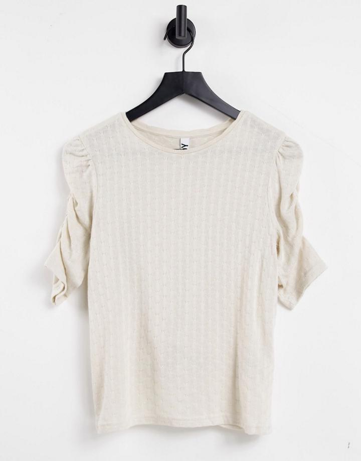 Jdy Ulrikka 2/4 Wrinkle Jersey Top In Birch-neutral