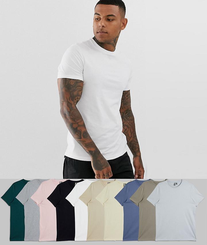 Asos Design 10 Pack T-shirt With Crew Neck Save - Multi