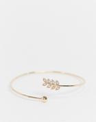 Asos Design Cuff Bracelet With Delicate Leaf And Ball Detail In Gold Tone