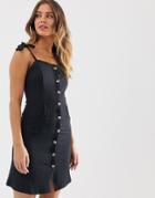Brave Soul Joanna Button Through Mini Dress-black