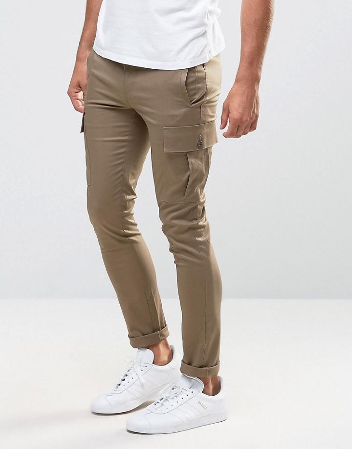 Asos Super Skinny Cargo Pant In Light Stone - Brown