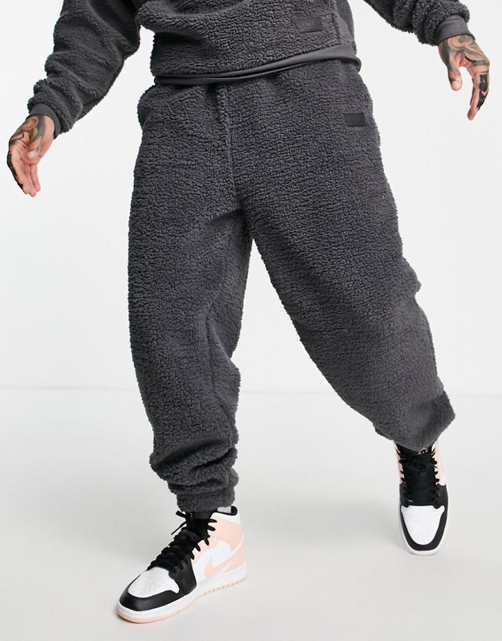 Asos Design Matching Oversized Joggers In Teddy Borg With Badge-grey