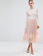 Miss Selfridge Mesh Midi Prom Skirt - Beige