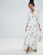 Miss Selfridge Kimono Sleeve Floral Tie Back Maxi Dress - Multi