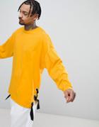 Asos Oversized Long Sleeve T-shirt With Chunky Eyelet Seam Detail In Yellow - Yellow