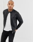 Blend Faux Leather Racer Jacket In Black With Zip Detail - Black