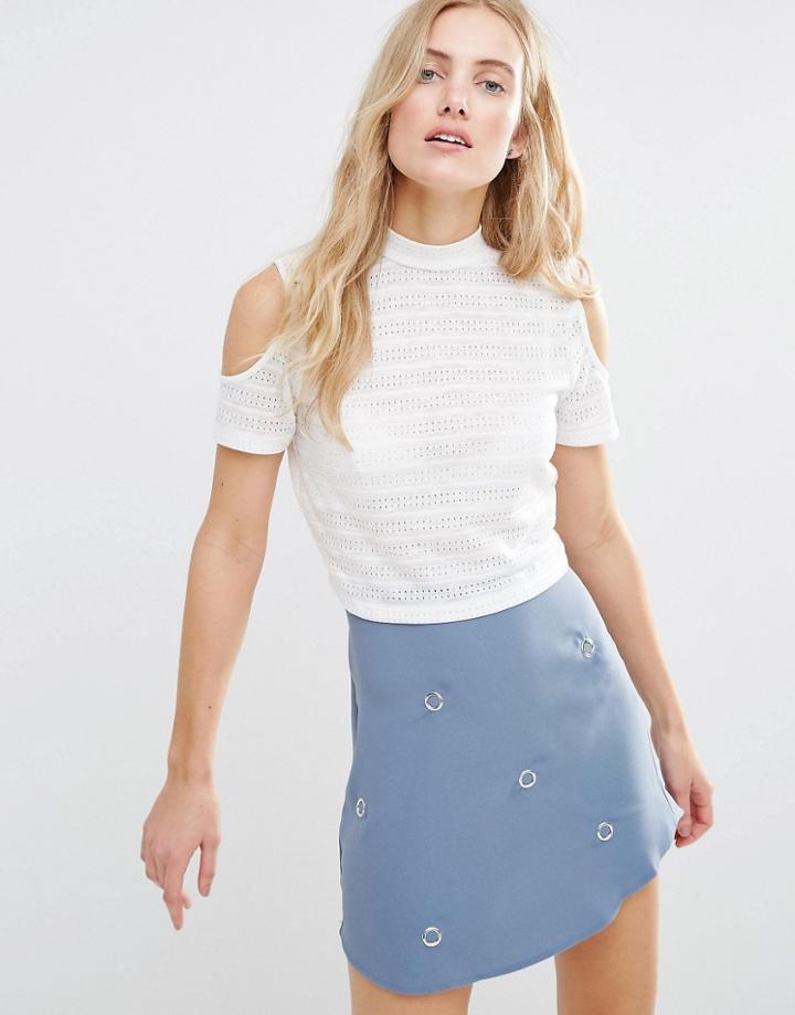First & I Cold Shoulder Crop Top - White