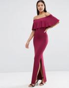 Asos Ruffle Off Shoulder Bardot Maxi Dress - Oxblood