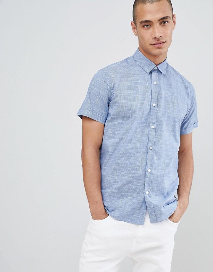 Selected Homme Short Sleeve Shirt In Blue Chambray - Blue