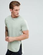 Asos Longline T-shirt With Curved Hem - Green