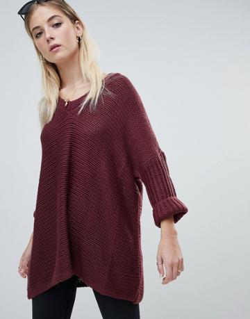 Noisy May Deep V-neck Oversize Sweater - Red