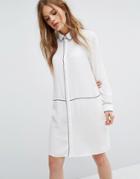 Selected Femme Piping Detail Shirt Dress - White