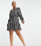 Little Mistress Plus Plunge Front Mini Dress In Smudge Print-multi