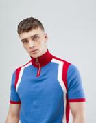 Asos Design Knitted Color Block Turtleneck T-shirt With Zip-blue