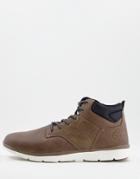 Jack & Jones Faux Leather Boot With Contrast Sole In Brown