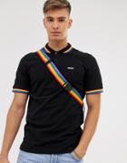 Only & Sons Rainbow Tipped Logo Polo In Black - Black