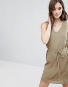 Vila V Neck Sleeveless Shift Dress - Green