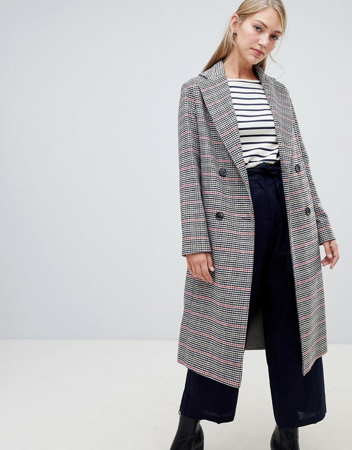 Helene Berman Double Breasted Hounstooth Check Coat In Wool Blend - Multi
