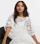 Vila Petite Lace 3/4 Sleeve Top In White