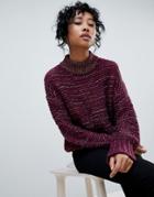 Pieces Mixed Yarn Chuink Roll Neck Sweater - Red