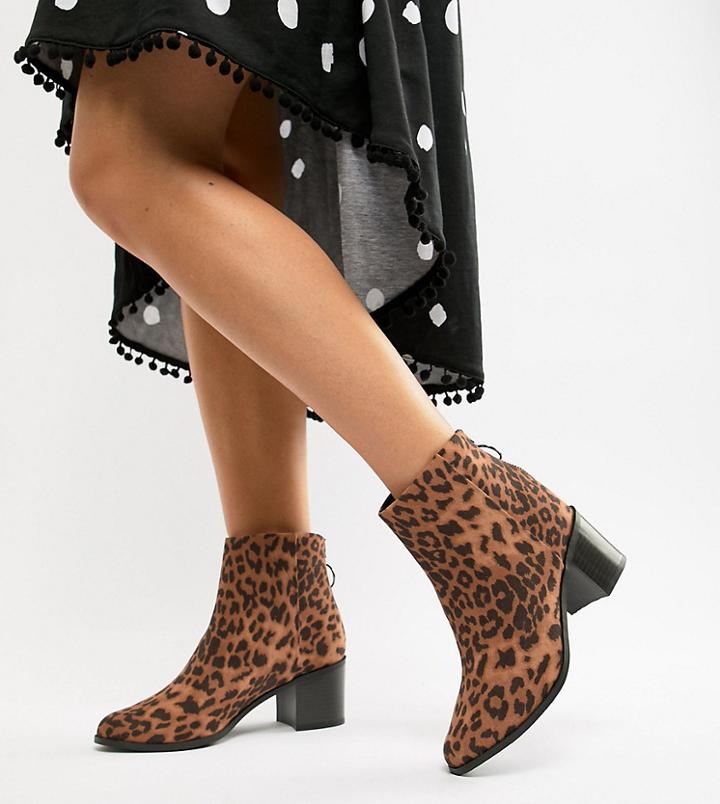New Look Wide Fit Leopard Print Heeled Boot - Stone