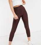 Asos Design Petite Legging With High Waist In Matte Sheen In Chocolate-brown