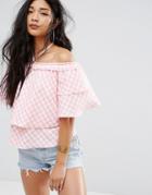 Missguided Off The Shoulder Gingham Ruffle Top - Pink