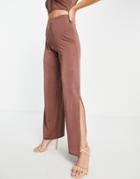 Miss Selfridge Side Split Wide Leg Pant-brown