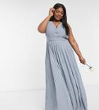 Tfnc Plus Bridesmaid Pleated Sleeveless Maxi Dress In Dusty Blue-blues