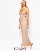 Amelia Rose All Over Embellished Cut Out Maxi Dress - Rose Gold