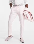 Asos Design Skinny Wedding Suit Pants In Pastel Pink Cotton Linen