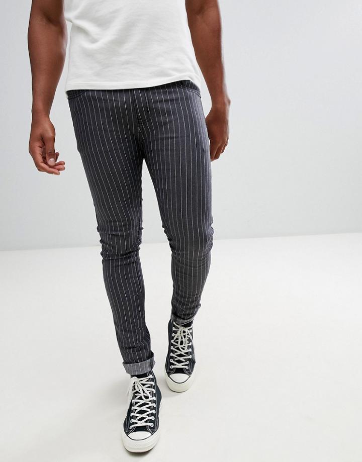 Liquor N Poker Skinny Fit Jeans In Stripe - Black