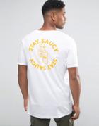 Asos Longline T-shirt With Stay Saucy Chest And Back Print In Relaxed Skater Fit - White