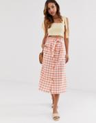 Stradivarius Gingham Rustic Skirt In Pink