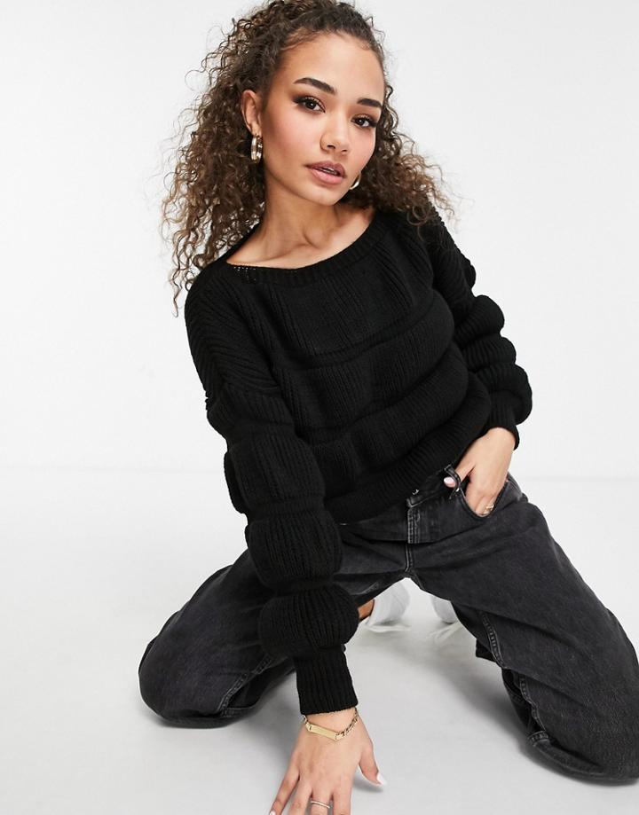 Naanaa Puff Sleeve Sweater In Black