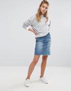 Cheap Monday Asymmetric Raw Hem Denim Skirt - Blue