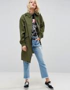 Asos Rain Trench In Midi Length - Green