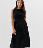 Asos Design Petite Textured Midi Dress With Pleated Skirt - Black