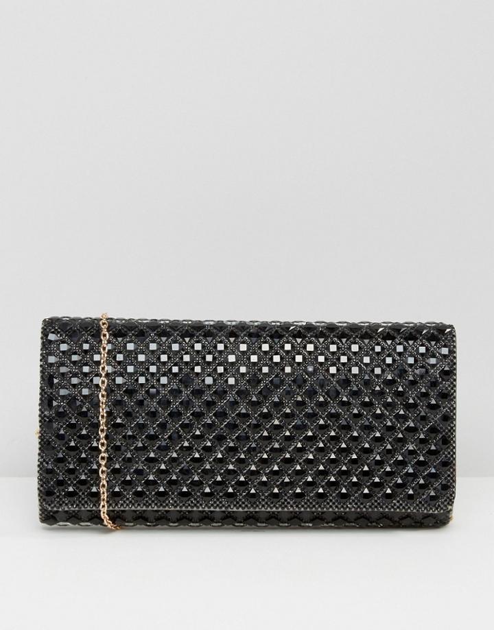 Aldo Foldover Beaded Clutch Bag In Black - Black