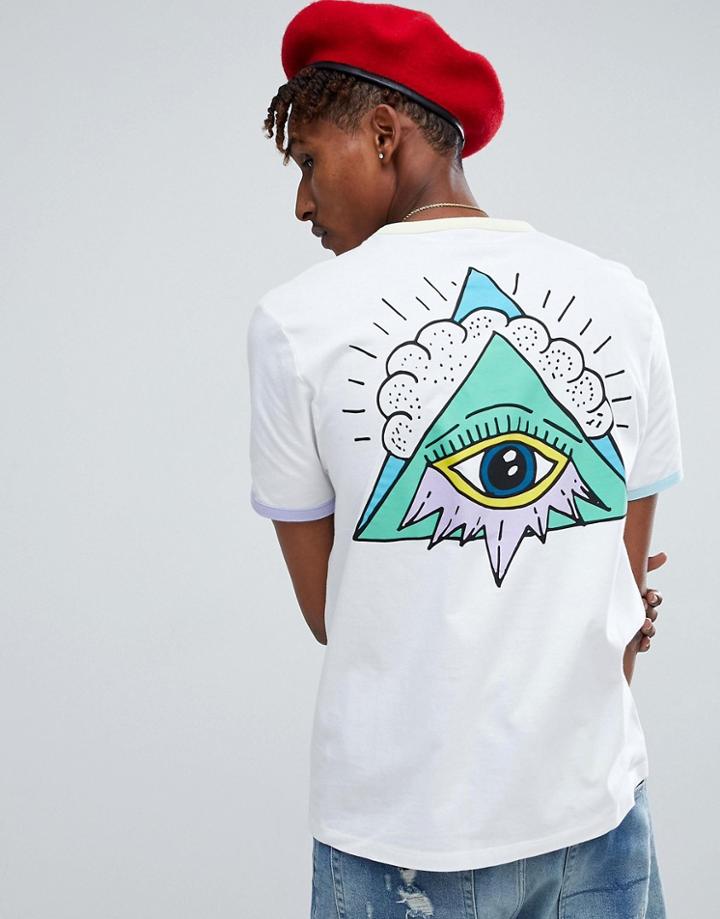 Asos Relaxed T-shirt With Triangle Eye Back Print And Contrast Ringer - White