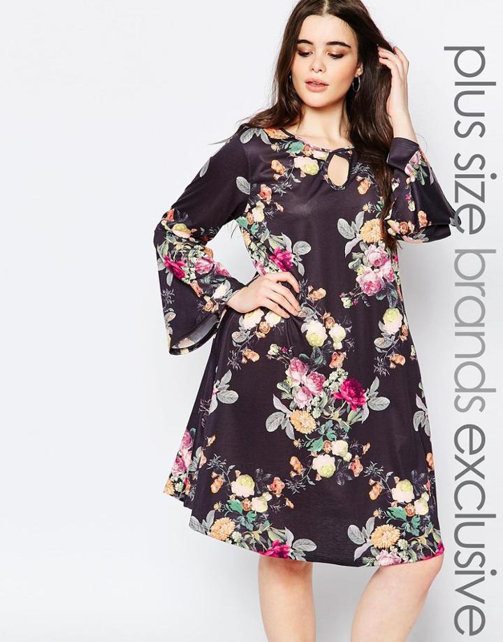 Pink Clove Long Sleeve Printed Swing Dress - Multi
