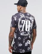 Asos Longline T-shirt With Floral Print And Boxed In Text Print - Multi