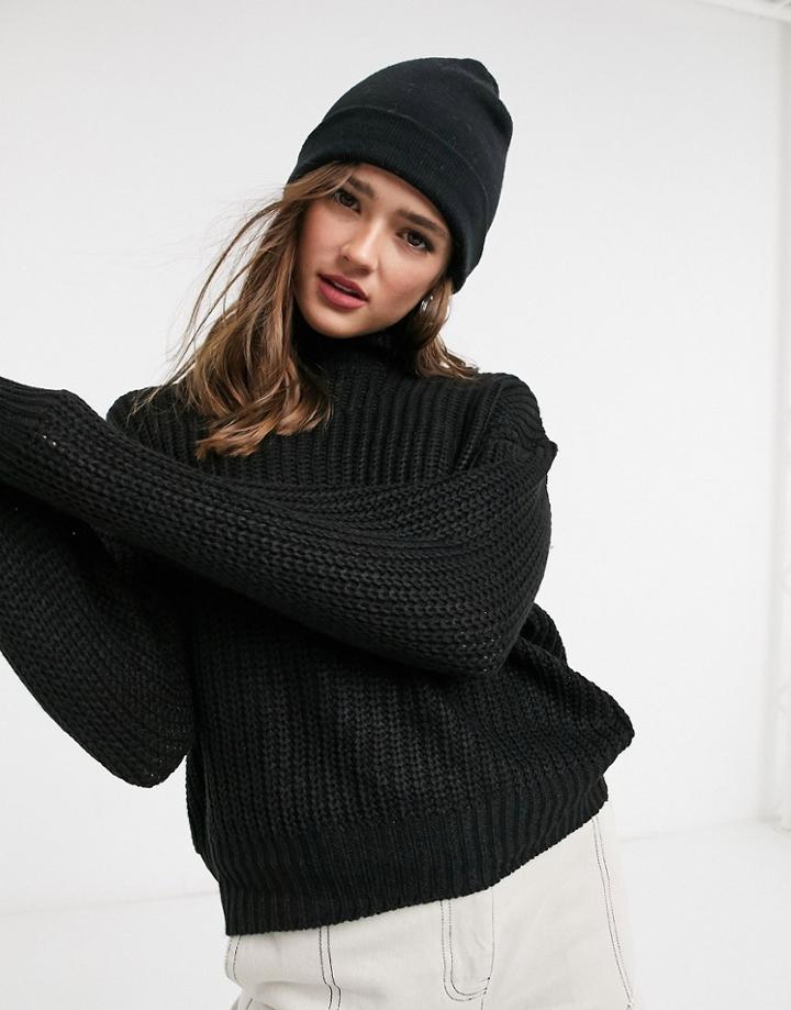 Threadbare Grace Chunky Fisherman Knit High Neck Sweater-black