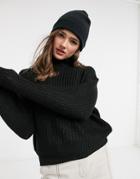Threadbare Grace Chunky Fisherman Knit High Neck Sweater-black