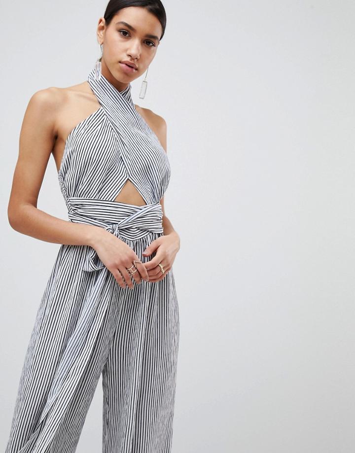 Parallel Lines Wrap Around Wide Leg Jumpsuit - Multi